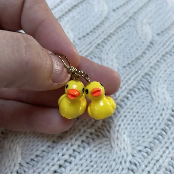 .5 inch plastic WHIMSICAL “rubber duckie” dangle fishhook earrings. Hang 1.5” - Picture 3 of 8